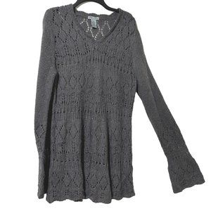 Olivia Sky women’s size XL gray open weave long bell sleeve v neck sweater